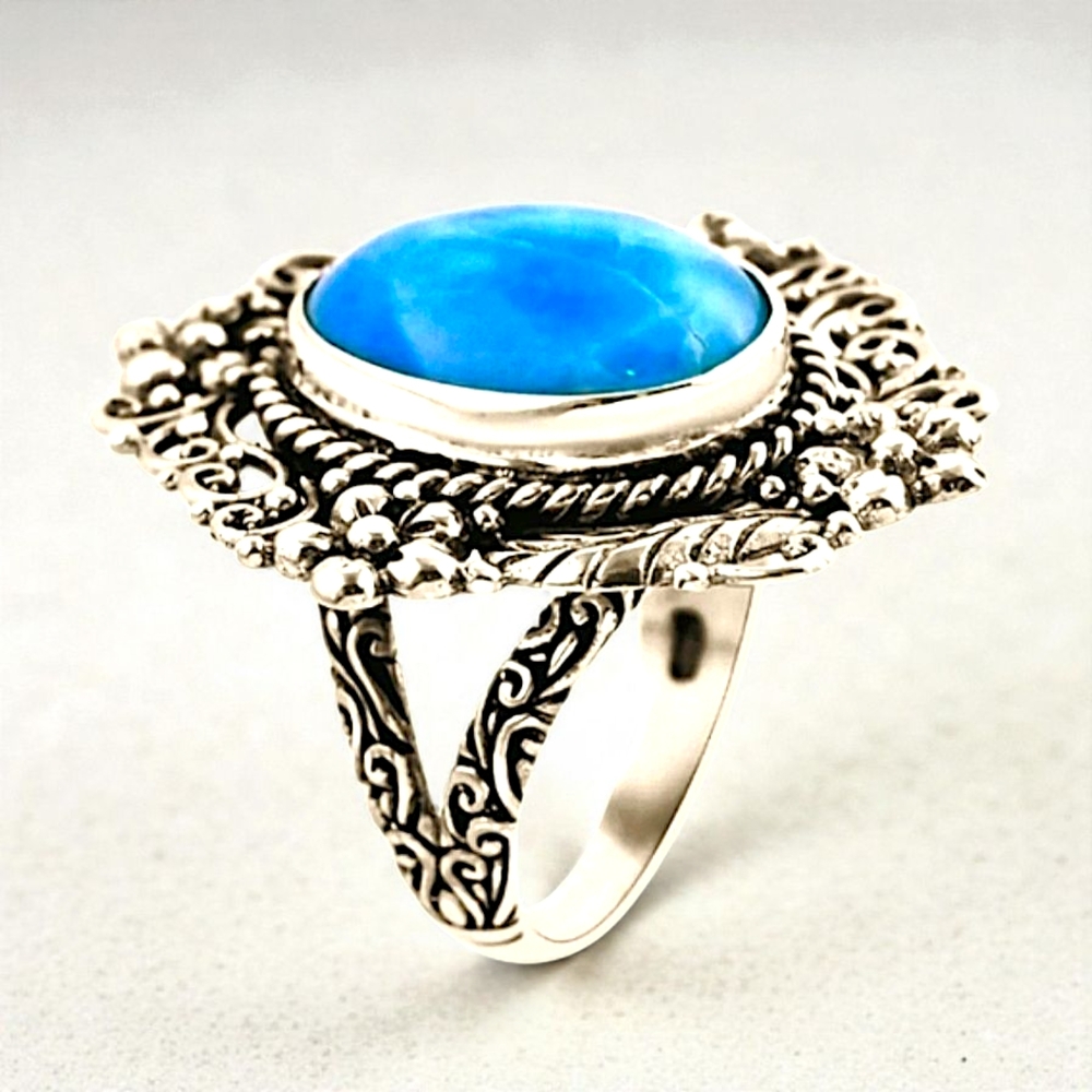 Sterling Silver 13.15 ctw Larimar Ring  Artisan Created - Picture 5 of 6
